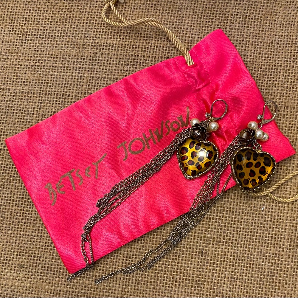 Betsey Johnson Gold Leopard Heart Earrings